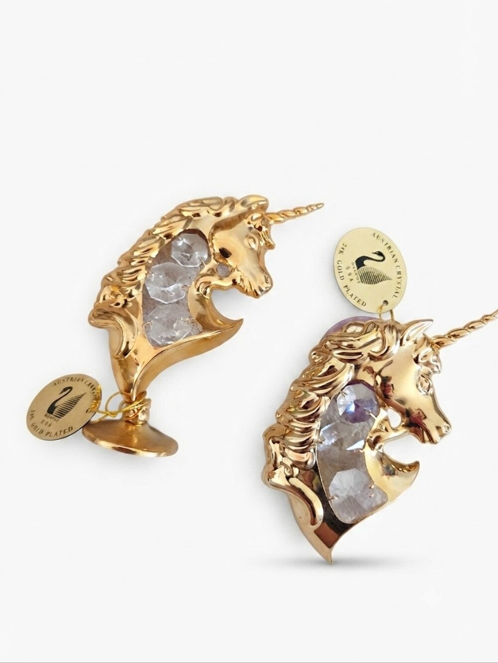 Vintage Mascot USA 1997 24K Gold Plated Austrian Crystal Unicorn Figurines Set